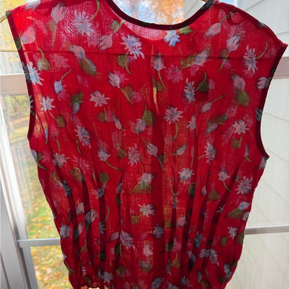 J. Crew Red Floral Sleeveless Blouse